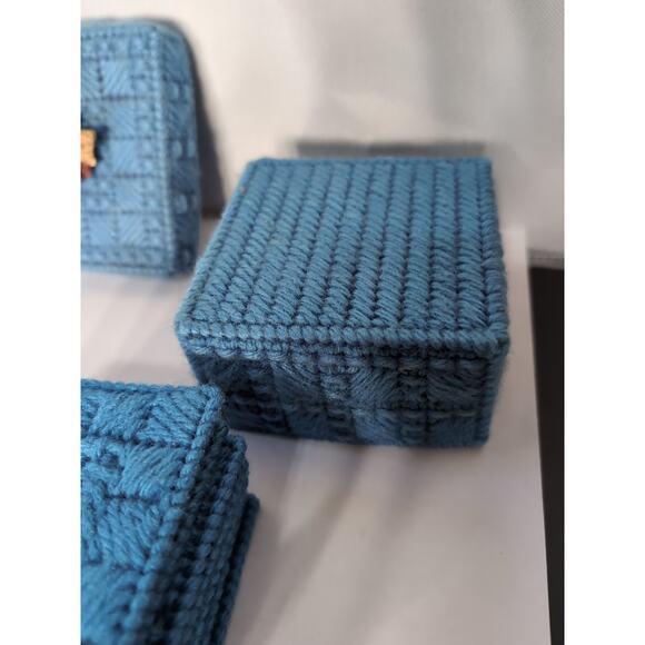 Homemade Plastic Canvas Set Of 8 Coasters With Container And Teddy Bear Angel... - Picture 4 of 4